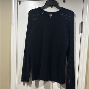 INC International Concepts Black Mesh Sleeve Sweater